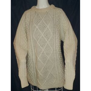 Womens Fisherman Ireland Sweater Merino Wool Cable Pullover Beige Unbranded L/XL